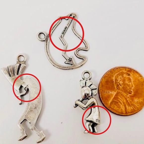 Charm Kokopelli Vintage Native marked SS opal Onyx - Picture 3 of 9